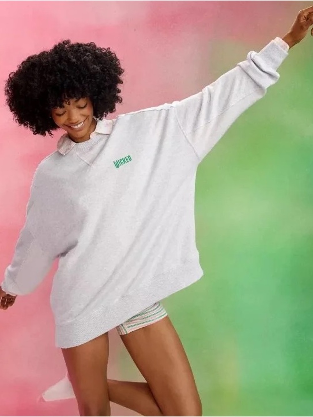 Gray Sweatshirt with Green "WICKED" - Picture 3 of 4